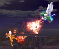 Angel Yoshi breathes devil fire!