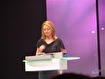 Tina Wood begins to speak to the audience.