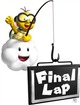 Luring fish with his "final lap" sign to no avail