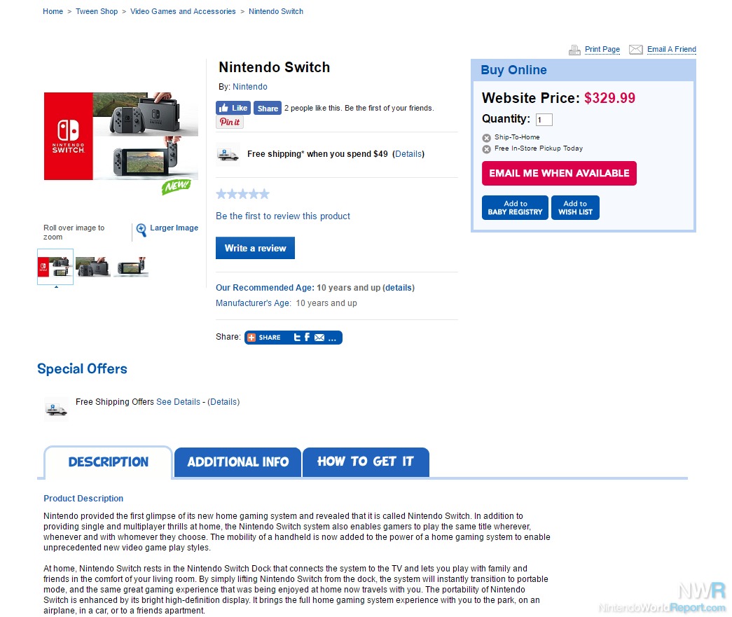 Nintendo switch store wish price