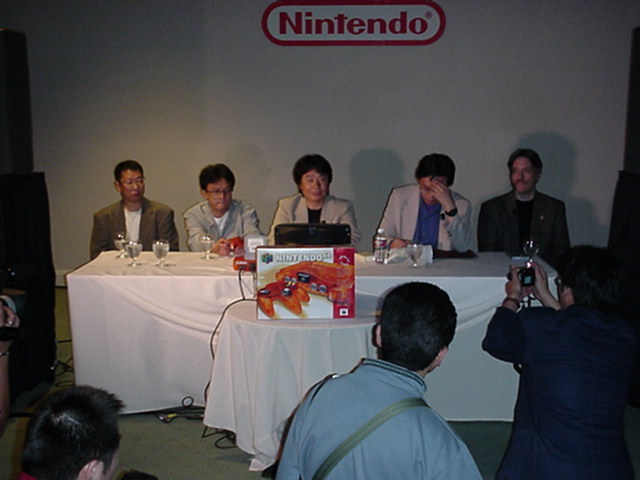 Shigeru Miyamoto and other Nintendo developers during a Rare-centric press briefing